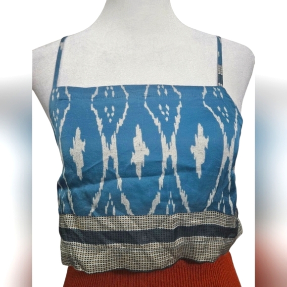 CHASER Ikat Printed Boho Cropped Cami Top In Blue/white. Size XS - Picture 1 of 10